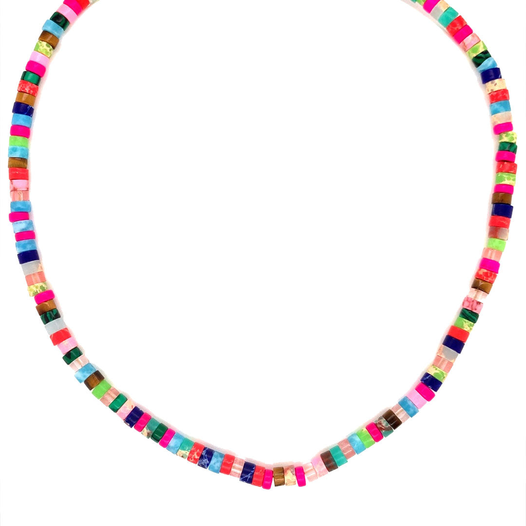 16" Mixed Gemstone Necklace - Gold Plated