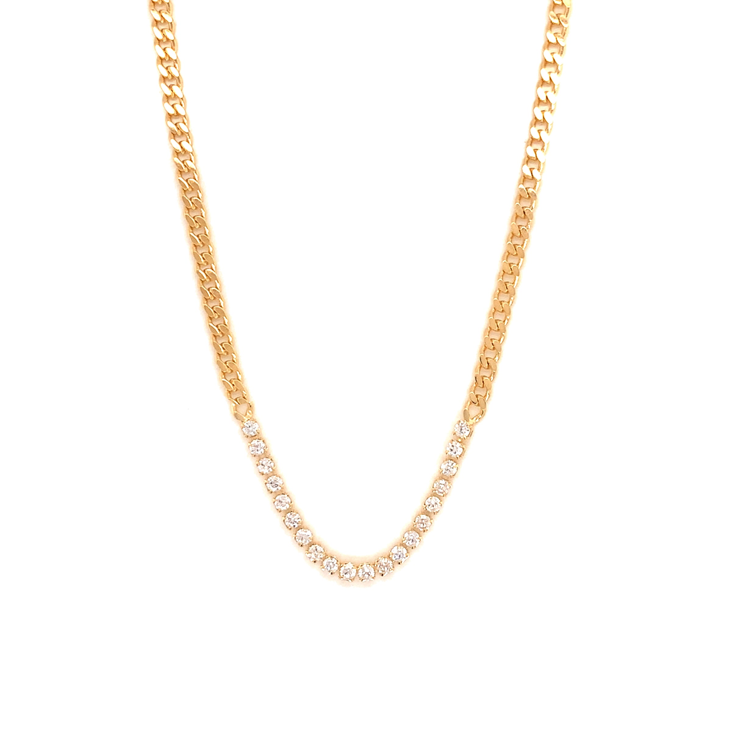 16" Curb Chain with Tennis Accent with 2" Extenision - Gold Filled