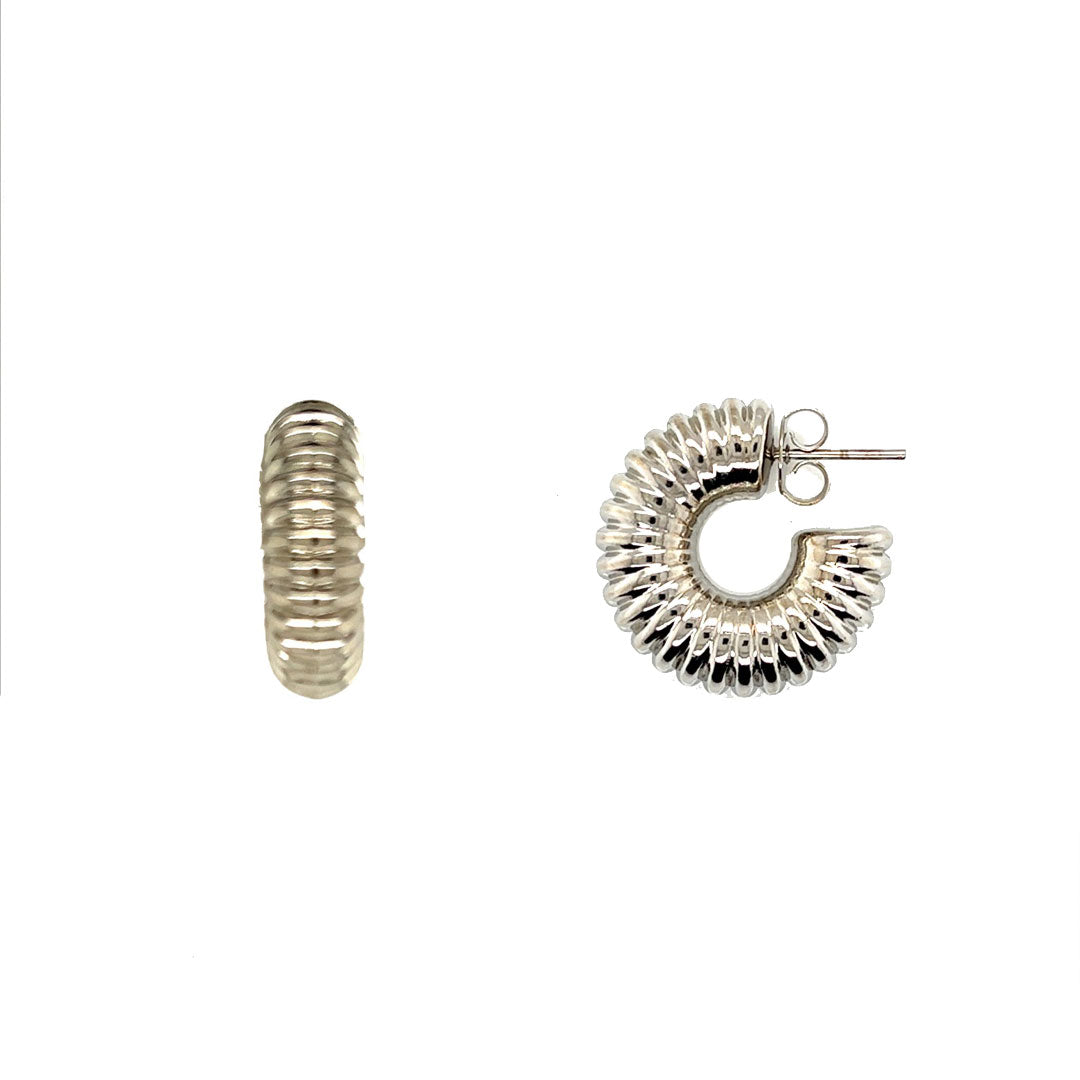 8mm x 25mm Ringed Hoop - Silver Plated