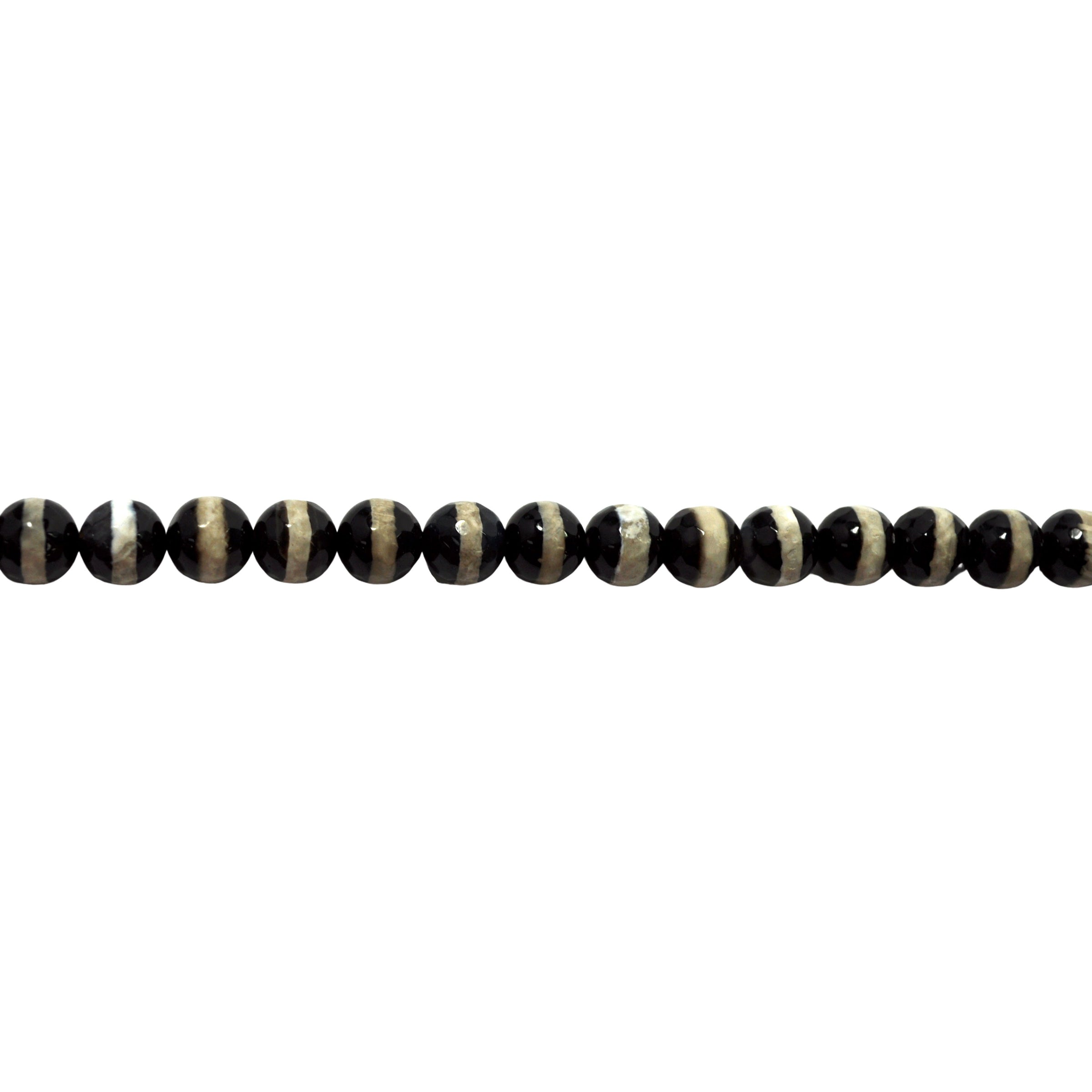 8mm Black Tibetan Striped Agate - Faceted