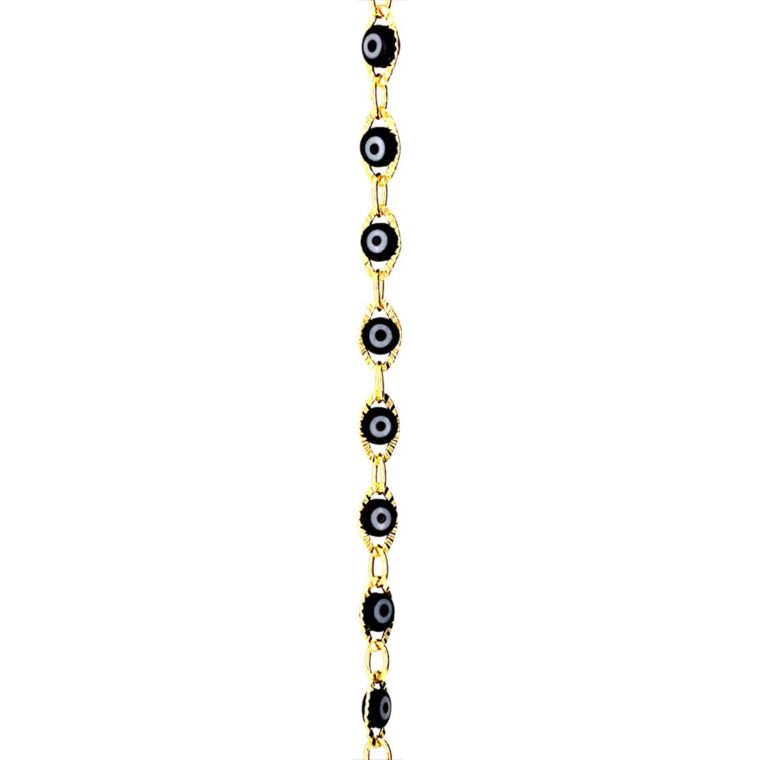 6mm Black Evil Eye Chain - Gold Plated - Price Per Foot