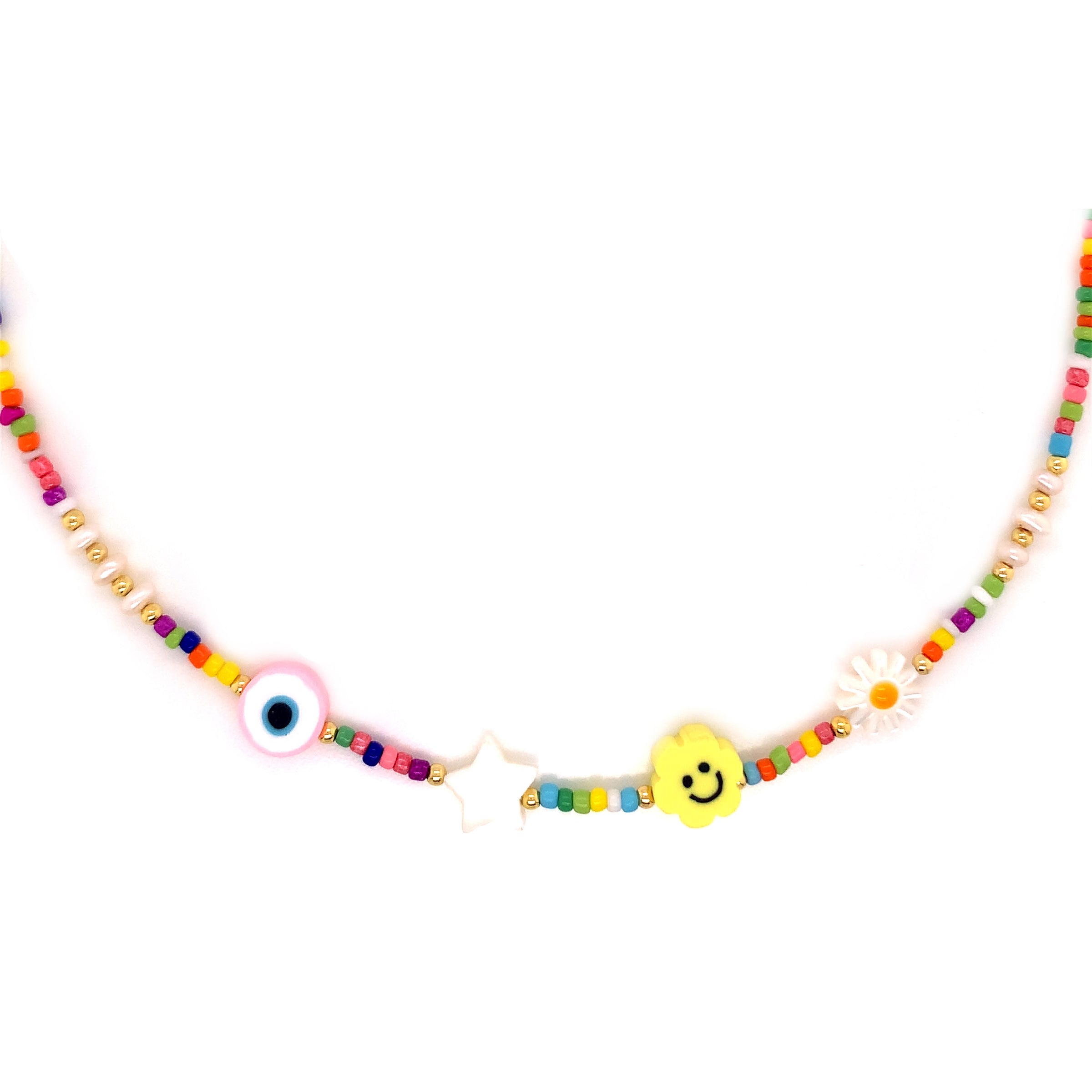 16" Seed Bead & Freshwater Pearl Multi Charm Necklace + 2" Extension