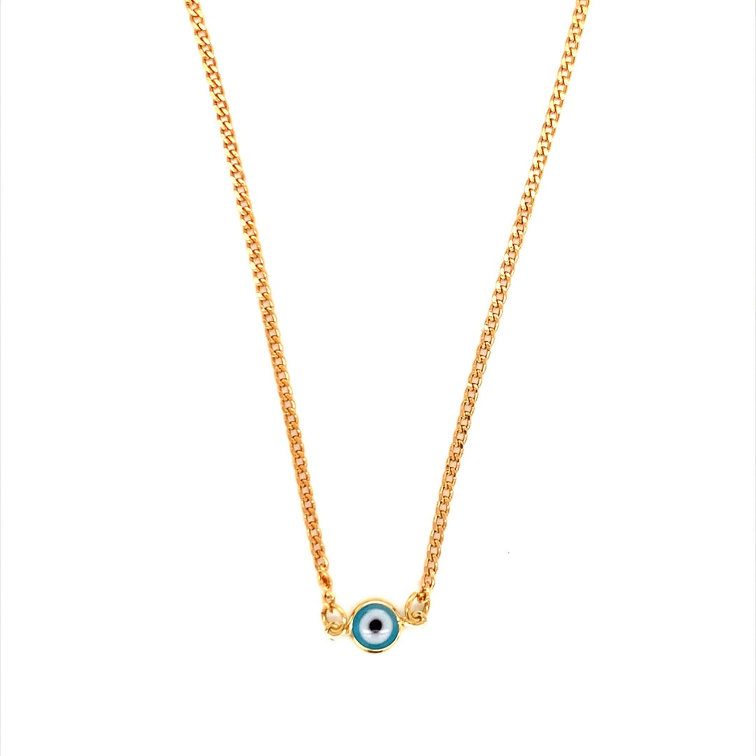 Light Blue Evil Eye Curb Chain Necklace - Gold Filled