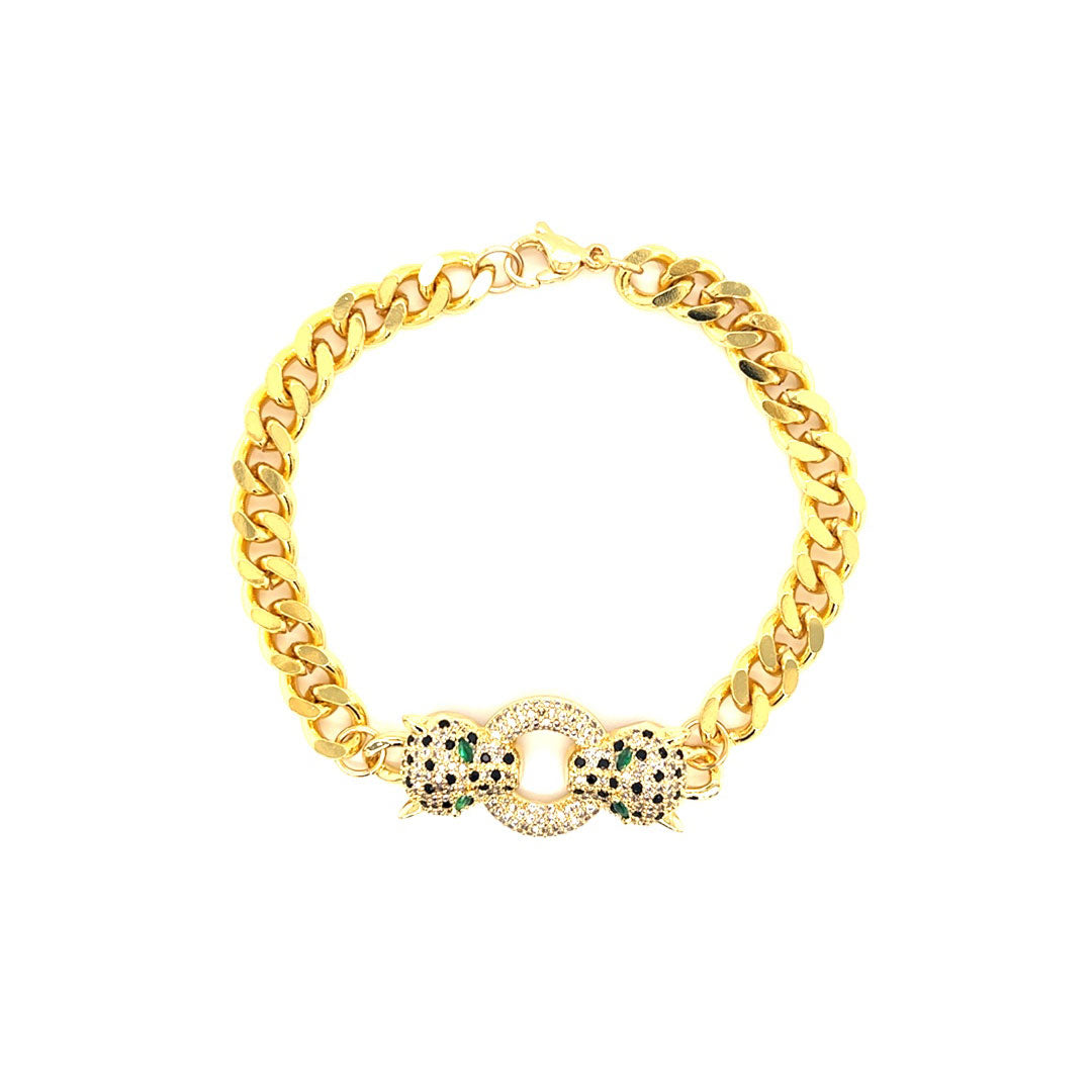 CZ Jaguar Curb Bracelet - Gold Plated
