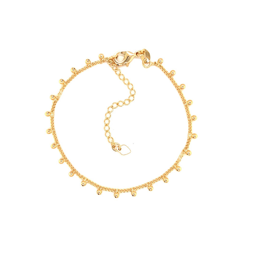 Curb Chain Bracelet with Dangling Beads - Gold Filled