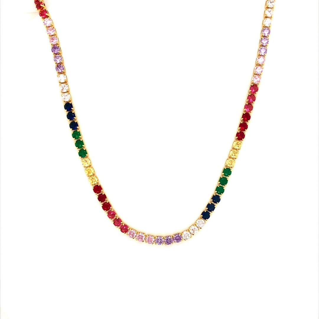 13.5" Multicolor CZ Tennis Choker - Gold Plated