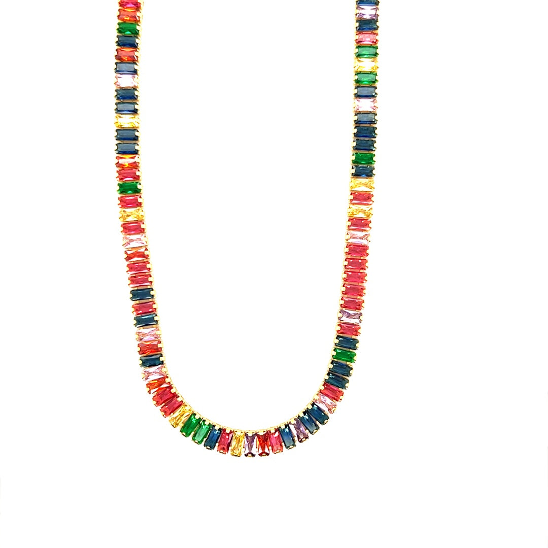 CZ Rainbow Adjustable Necklace - Gold Plated