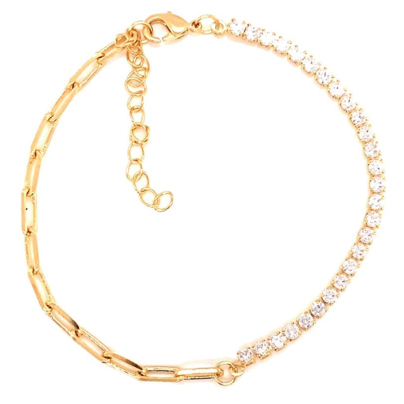 Tennis Paperclip Bracelet - Gold Filled