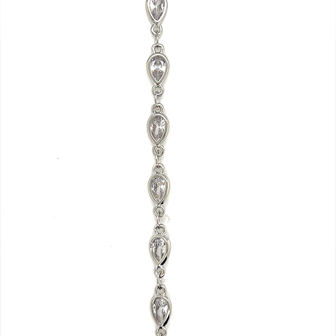 CZ Teardrop Chain - Silver Plated - Price Per Foot
