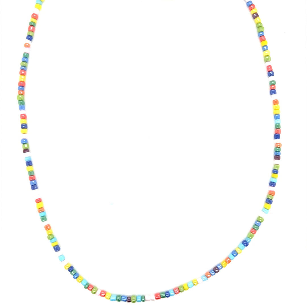 16" 2mm Multicolor Seed Bead Necklace