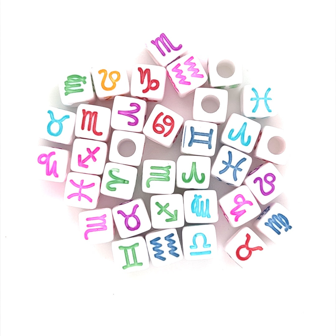 Assorted White Multicolor Zodiac Beads