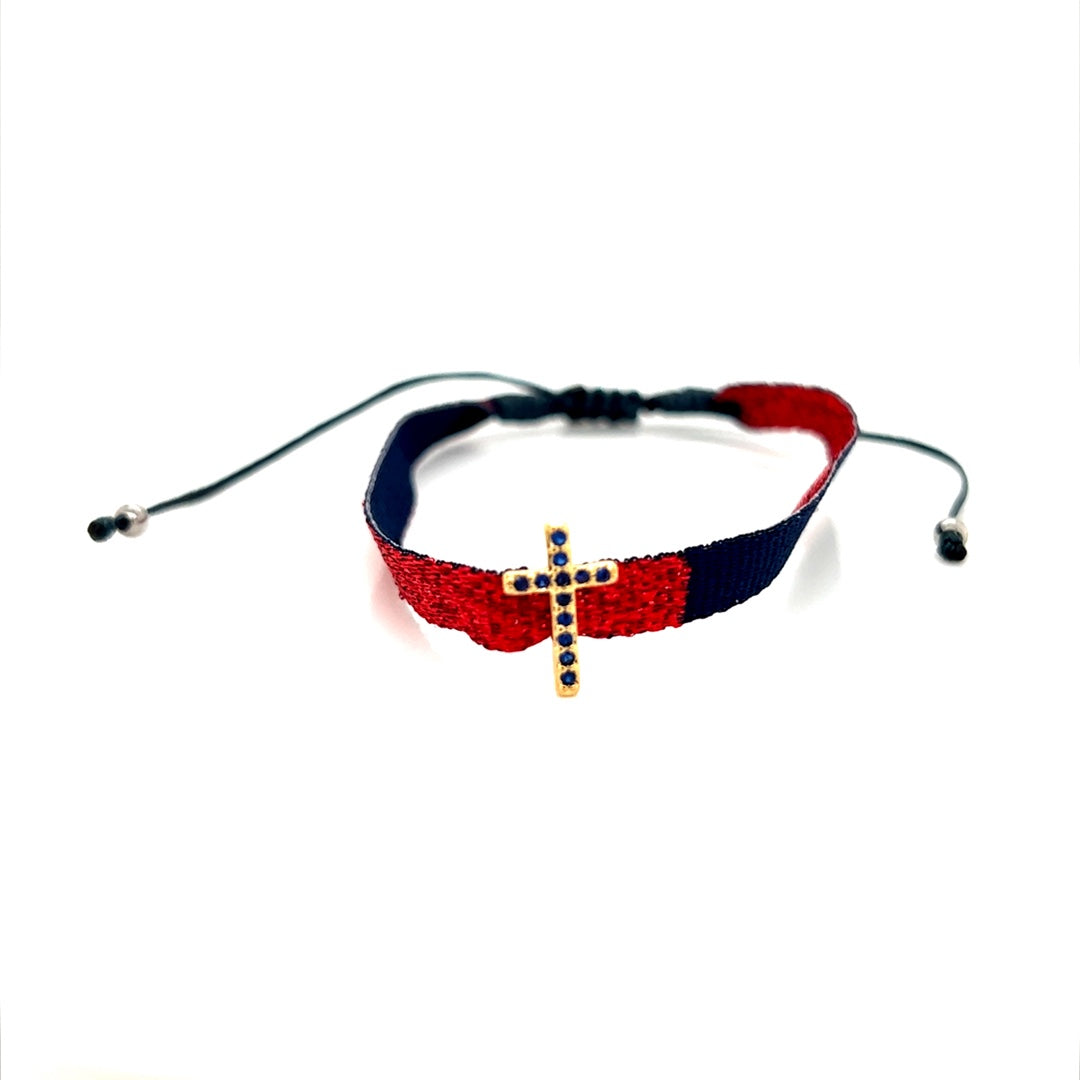 Blue Cross Macrame Adjustable Bracelet