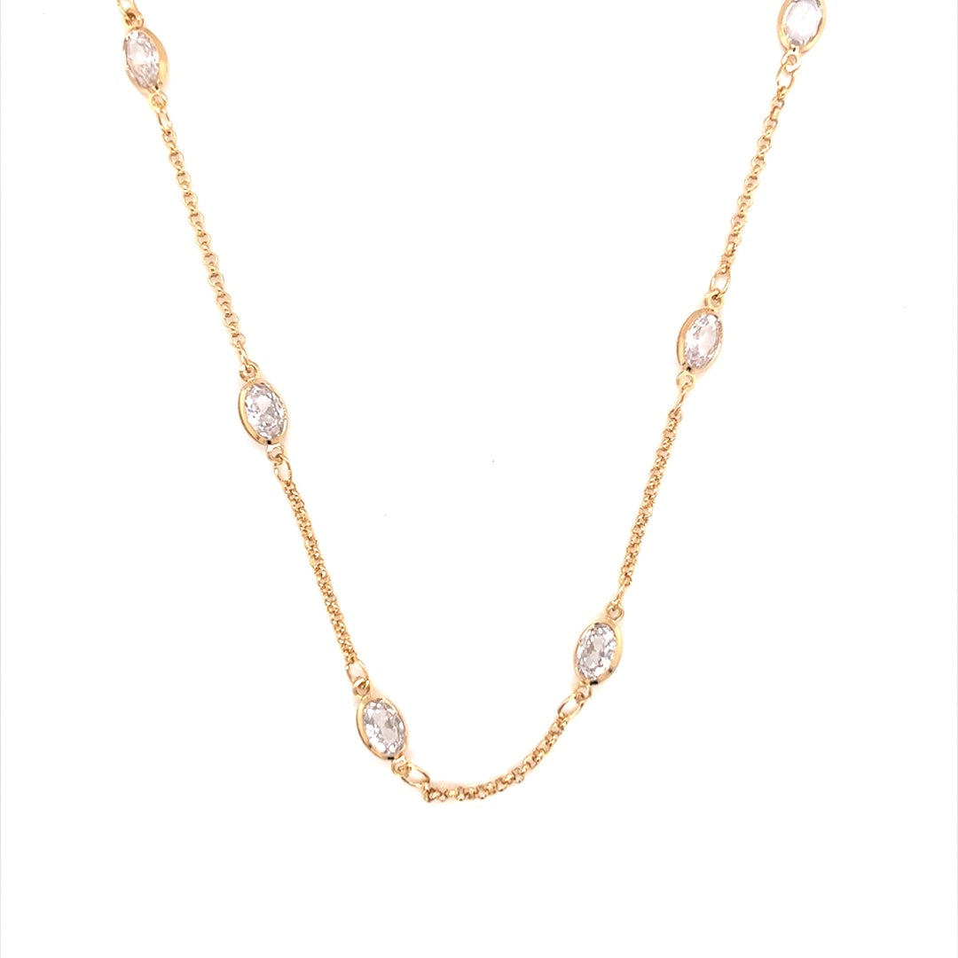 15" Gold Filled Cable Chain with CZ Accents -  2" Extension
