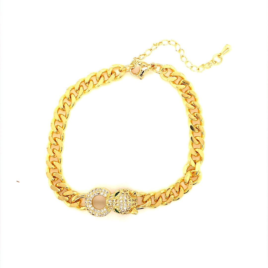 CZ Jaguar Curb Bracelet - Gold Plated
