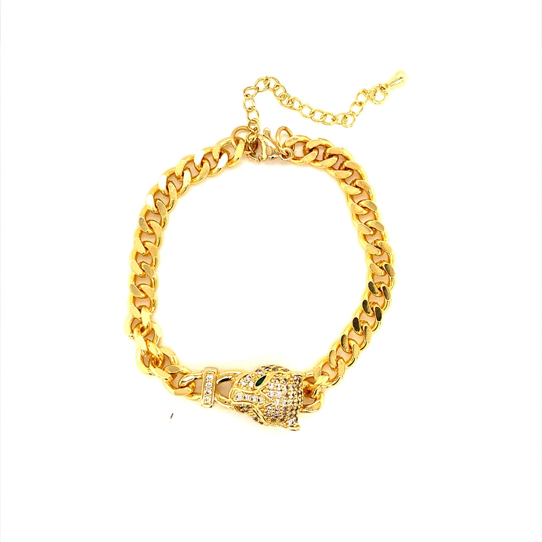 CZ Jaguar Curb Bracelet - Gold Plated