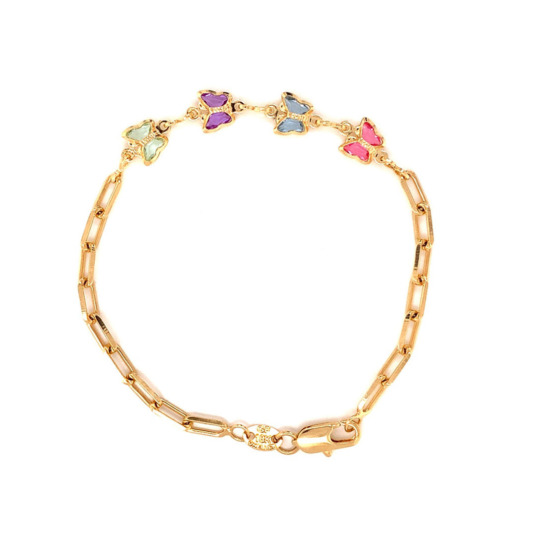 Paperclip Bracelet with Butterfly Gemstone Accents - Gold Filled