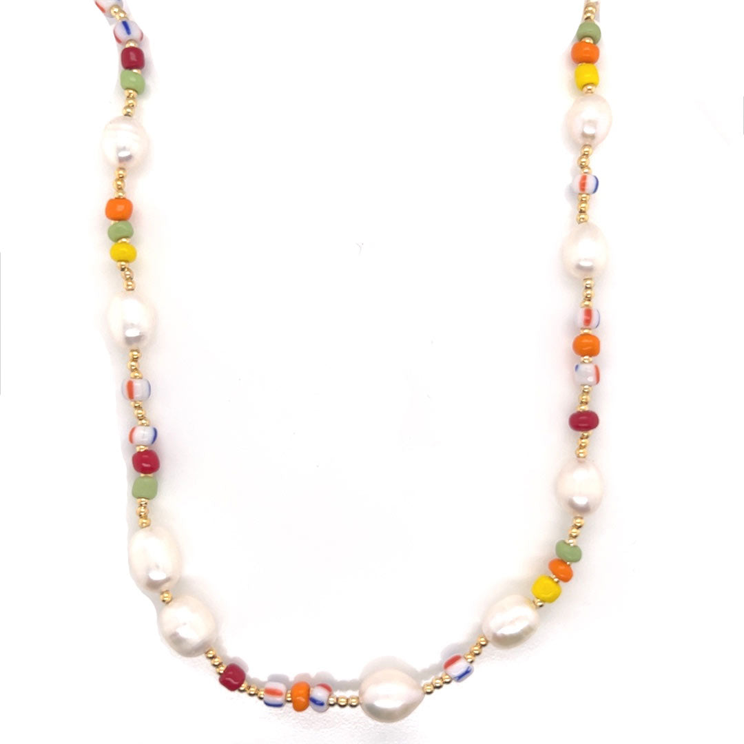 16" Pearl Beaded Multi Color Necklace with 2" Extension