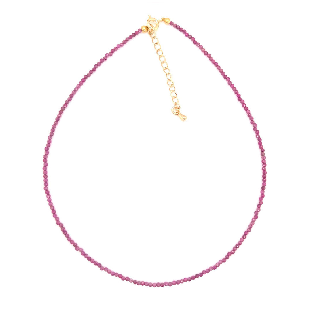 14" 2mm Ruby Faceted Choker with 2" Extension