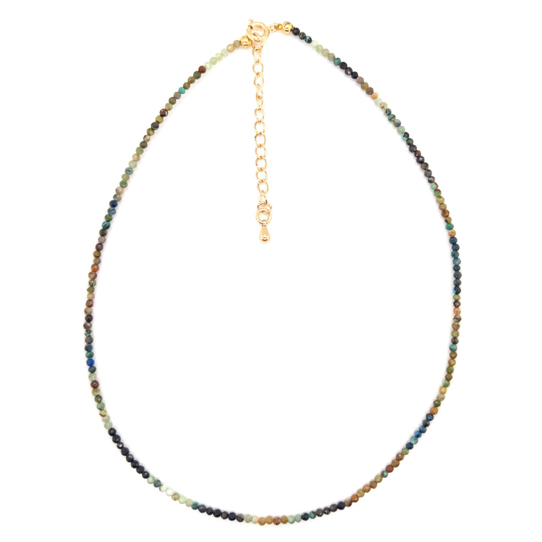 14" 2mm Mixed Chrysocolla Faceted Choker with 2" Extension