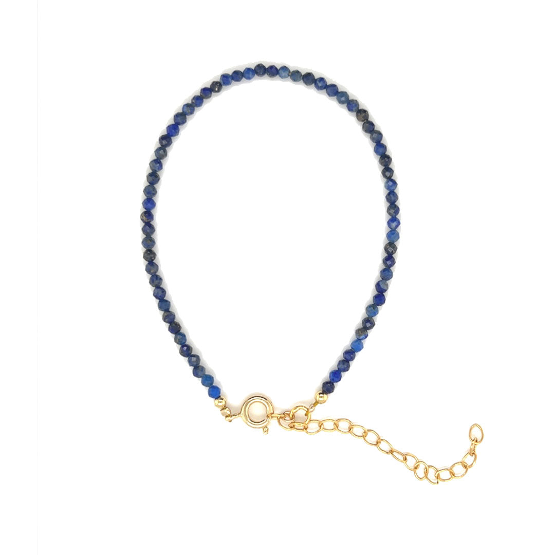 2mm Faceted Lapis Lazuli Gemstone Bracelet - 6.5" + 2" Extension