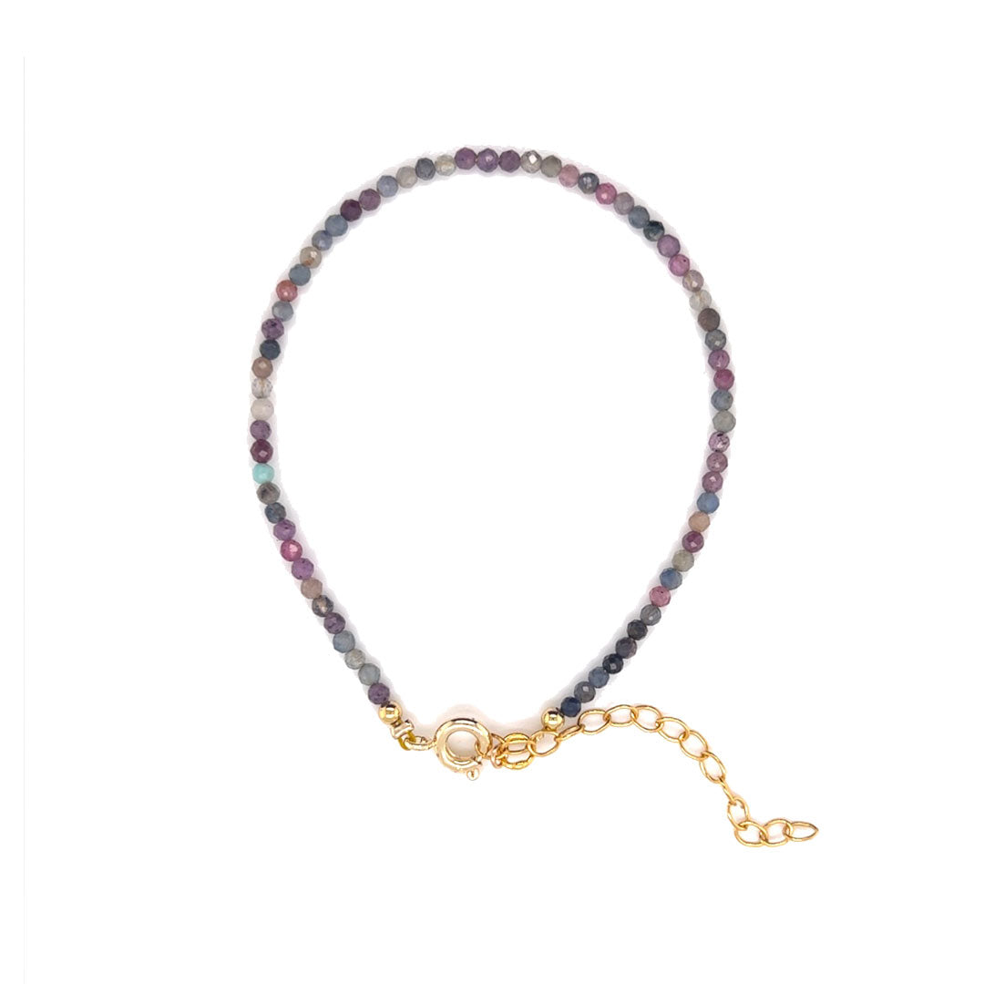 2mm Faceted Ruby Sapphire Gemstone Bracelet - 6.5" + 2" Extension