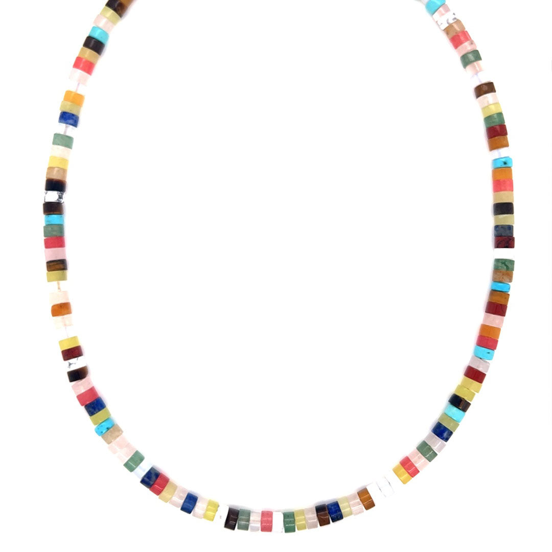 14" Mixed Gemstone Necklace with 2" Extension