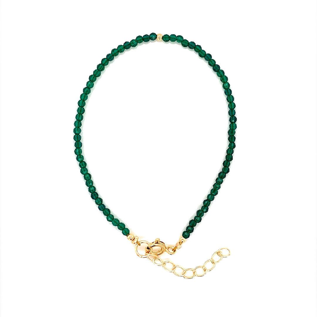 2mm Emerald Crystal Gemstone Bracelet - 6.5" + 2" Extension