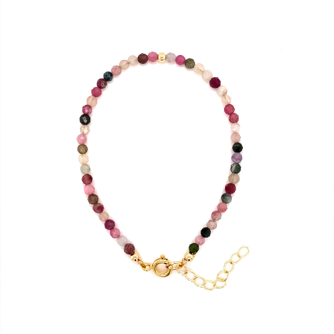 3mm Faceted Tourmaline Gemstone Bracelet - 6.5" + 2" Extension
