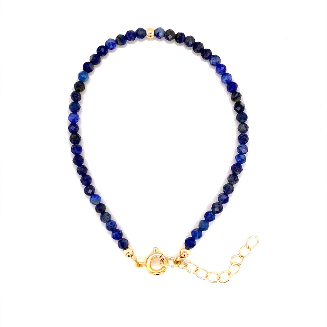 3mm Faceted Lapis Lazuli Gemstone Bracelet - 6.5" + 2" Extension