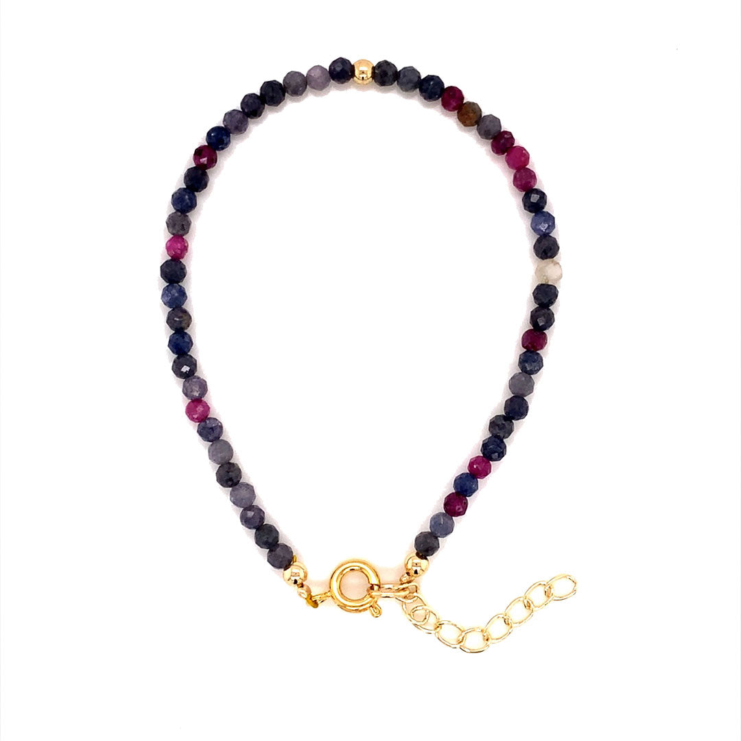 3mm Faceted Ruby Sapphire Gemstone Bracelet - 6.5" + 2" Extension