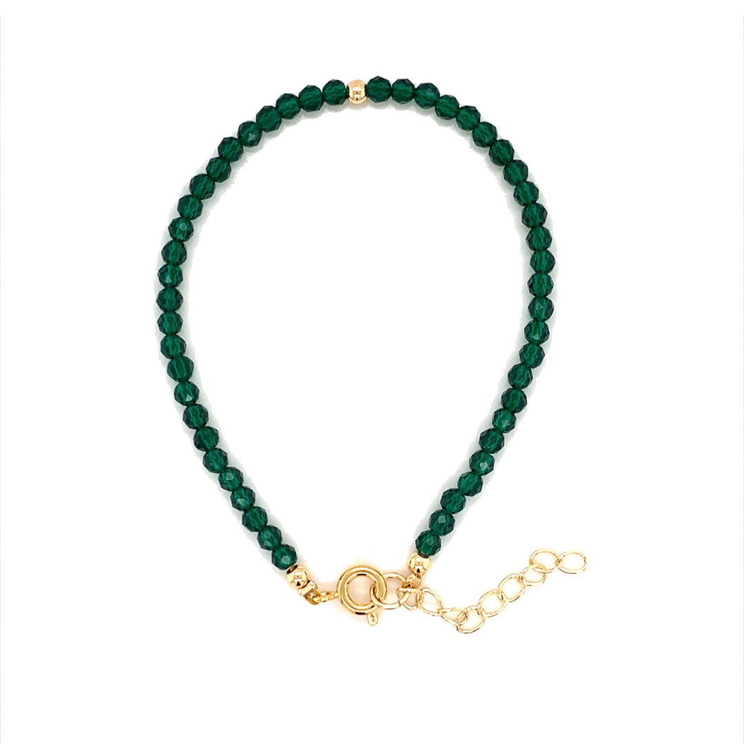 3mm Emerald Crystal Gemstone Bracelet - 6.5" + 2" Extension