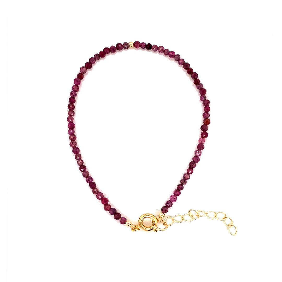 2mm Faceted Ruby Gemstone Bracelet - 6.5" + 2" Extension