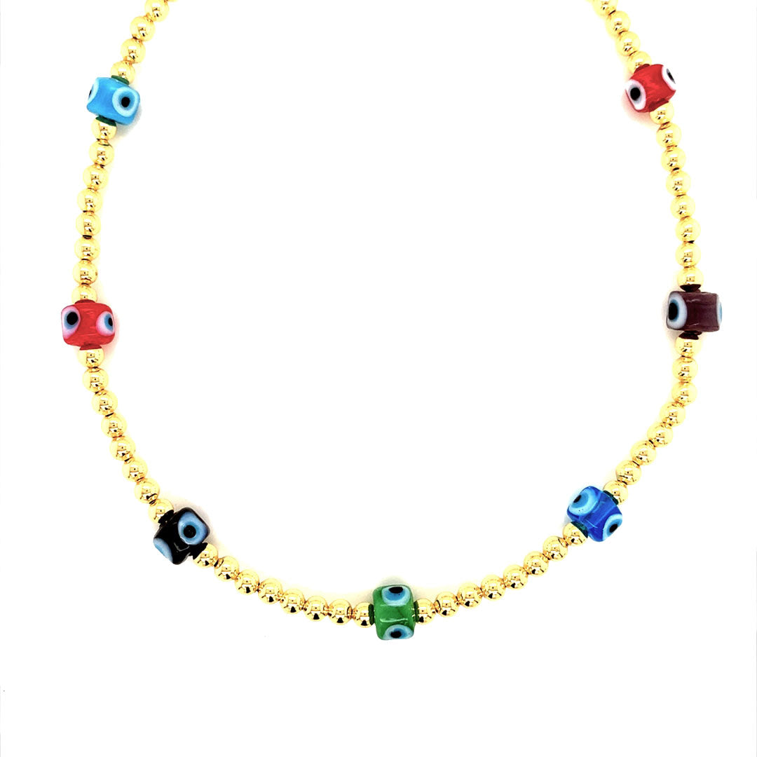 16" Evil Eye Necklace with 2" Extension - Gold Plated
