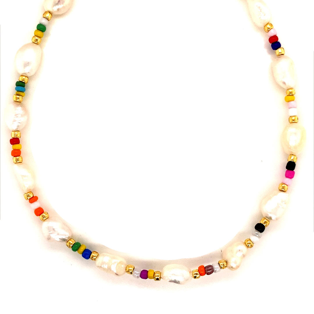 16" Freshwater Pearl & Seed Bead Necklace with 2" Extension