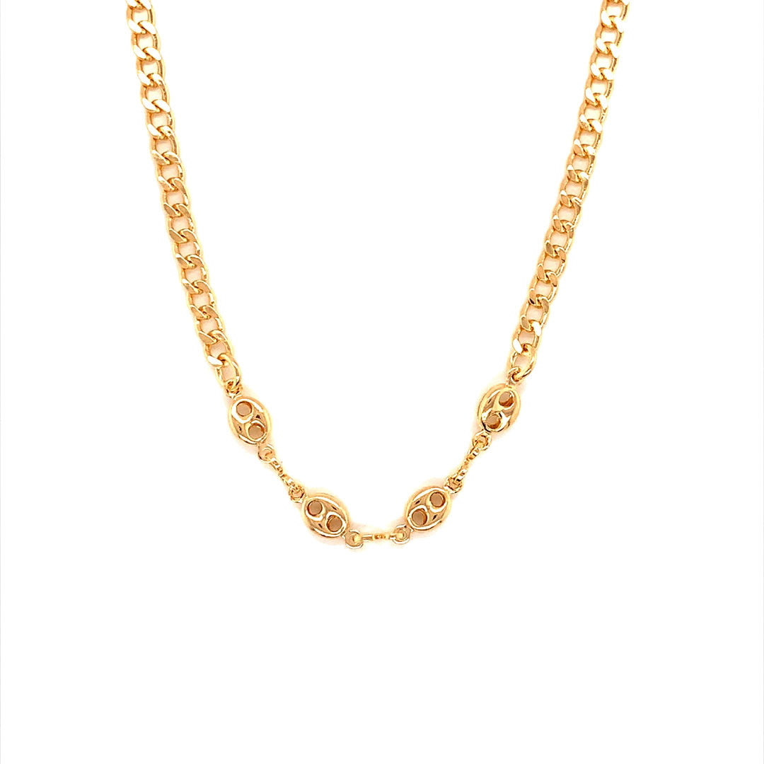 16" Curb Chain with Puff Accent & 2" Extension - Gold Filled