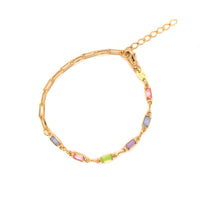 Paperclip Bracelet with Rectangle Gemstone Accents - Gold Filled - 6.5" + 1" Extension