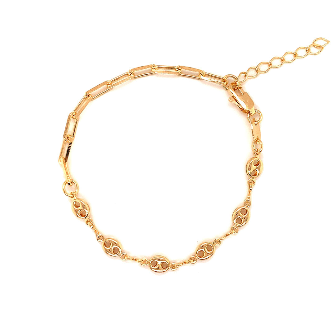 Paperclip & Puff Bracelet - Gold Filled - 6.5"+ 1" Extension