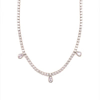 15" Tennis Necklace with CZ Teardrops with 2" Extension - Silver Plated