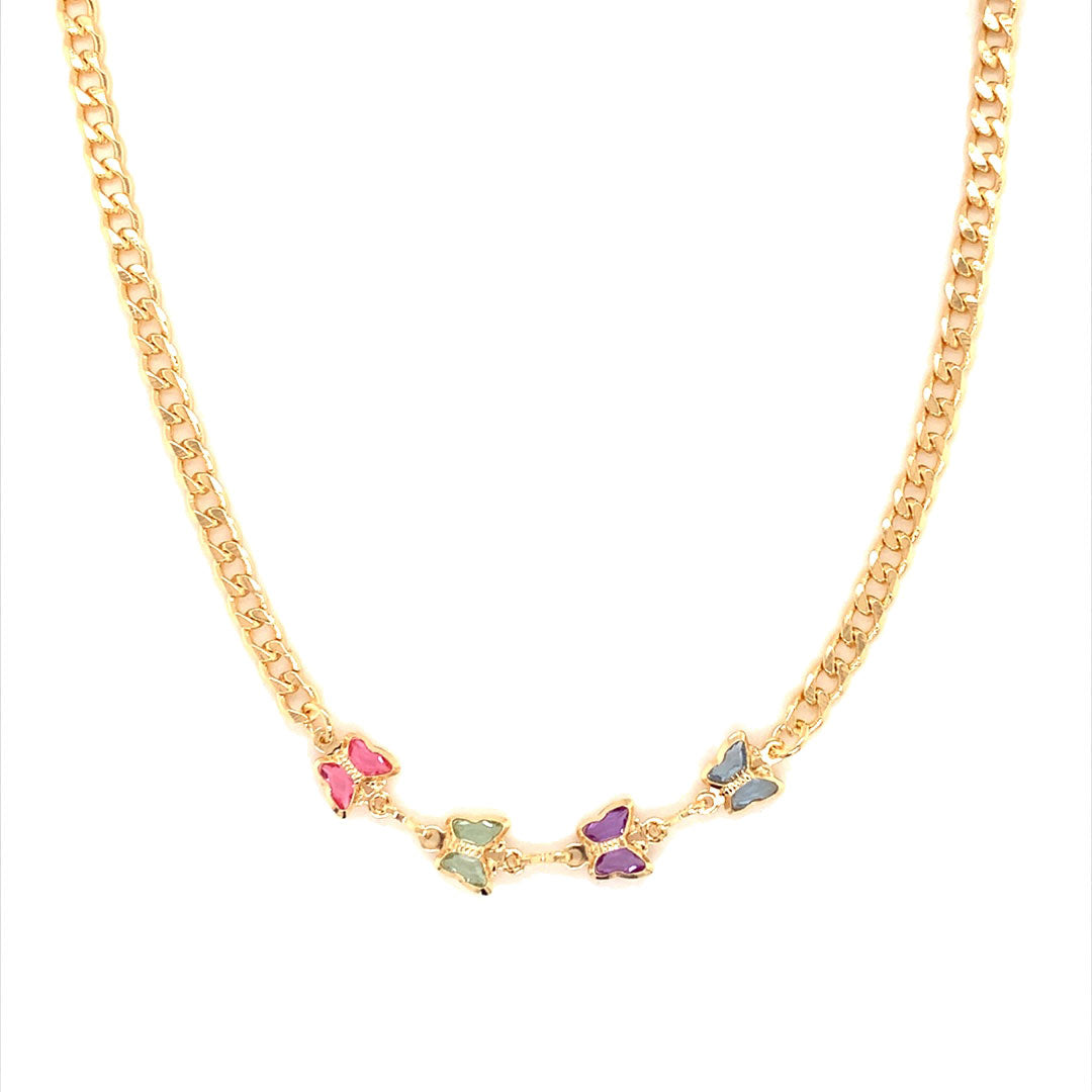 16.5" Curb Chain with Butterfly Gemstone Accents - Gold Filled