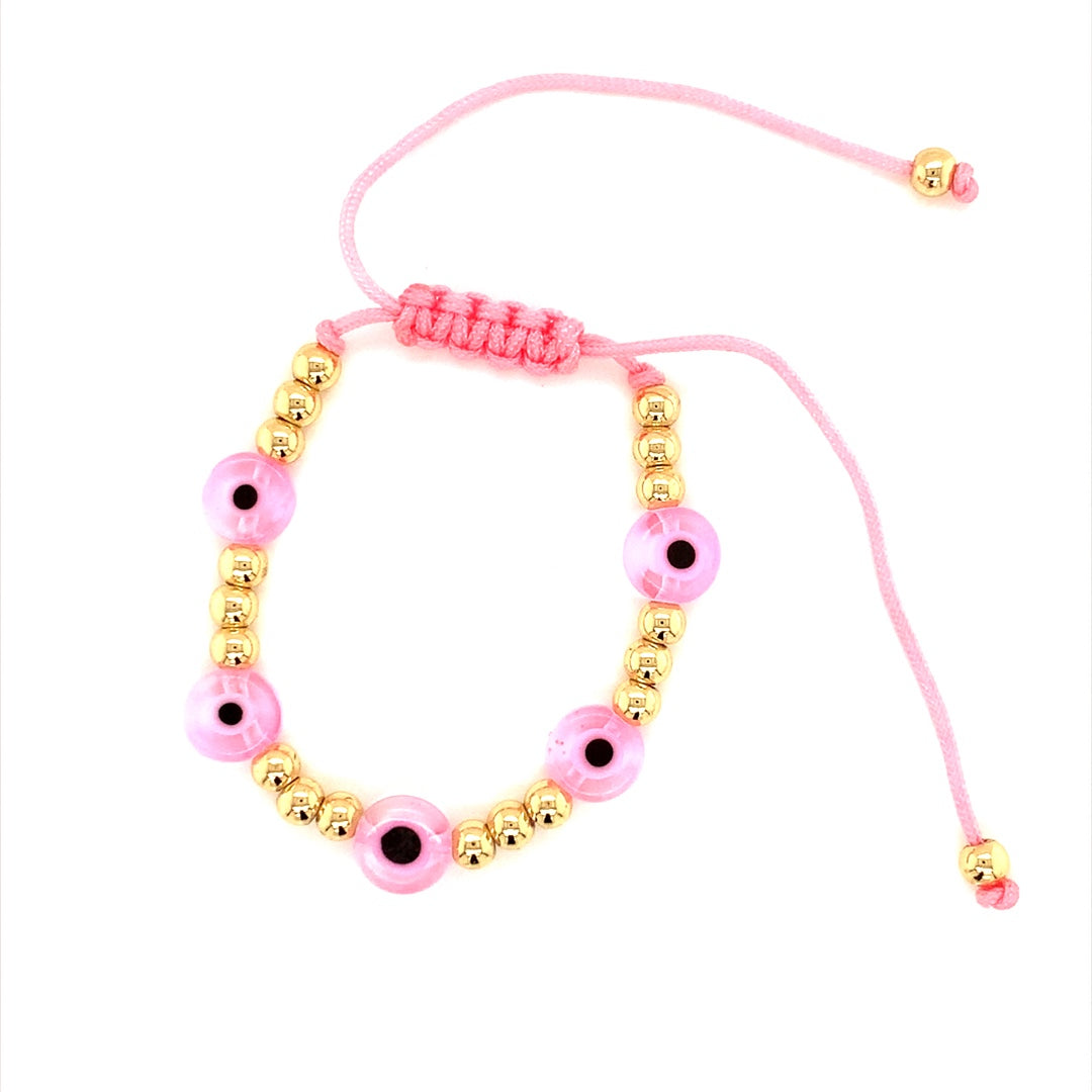 Pink Evil Eye Marame Bracelet - Gold Plated