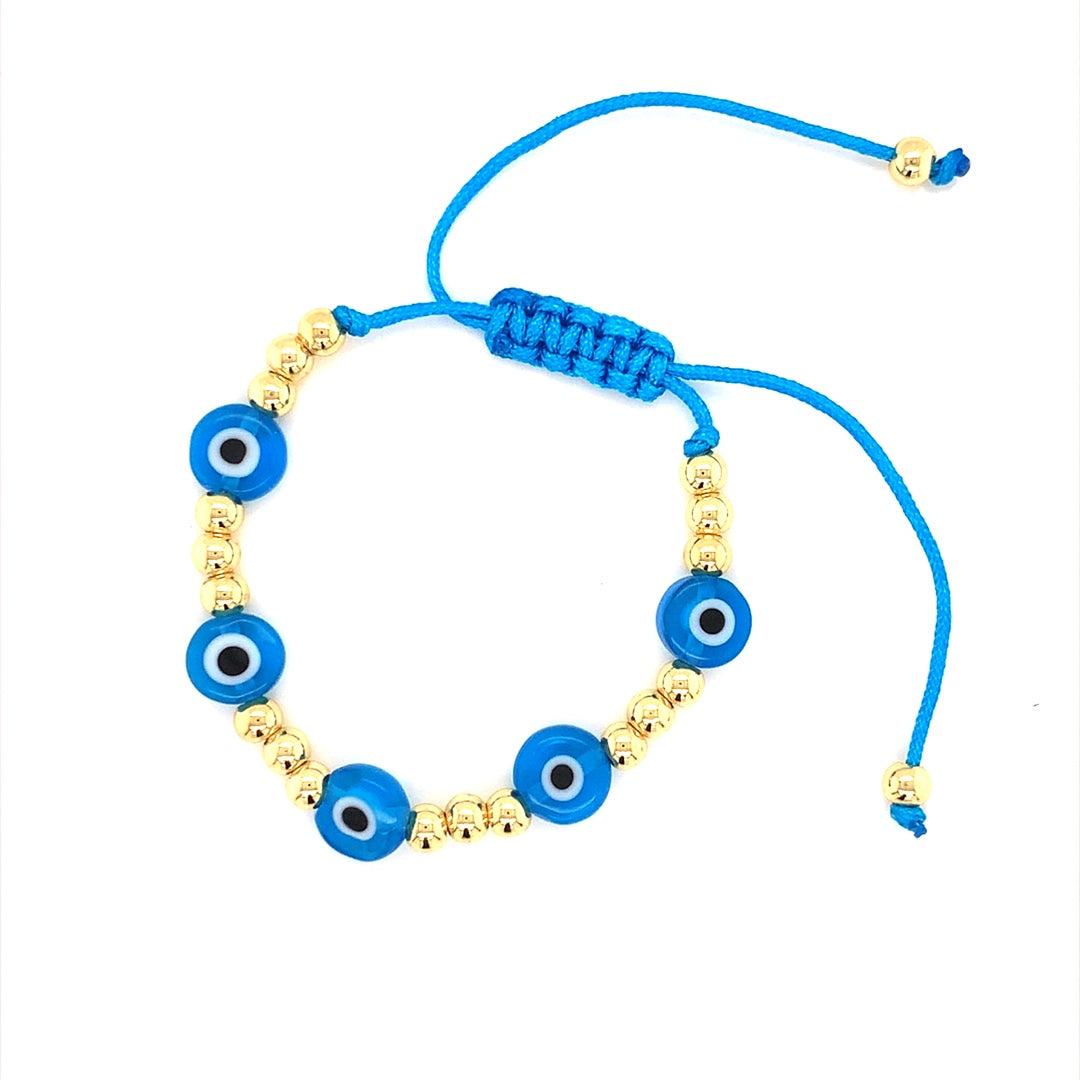 Light Blue Evil Eye Marame Bracelet - Gold Plated