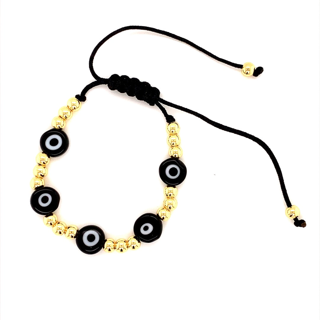 Black Evil Eye Marame Bracelet - Gold Plated