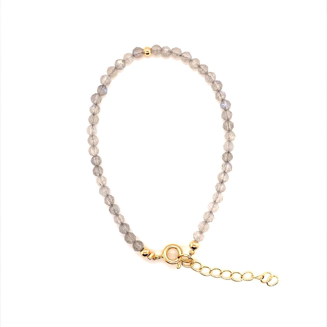 3mm Faceted Labradorite Bracelet - 6.5" - Gold Plated