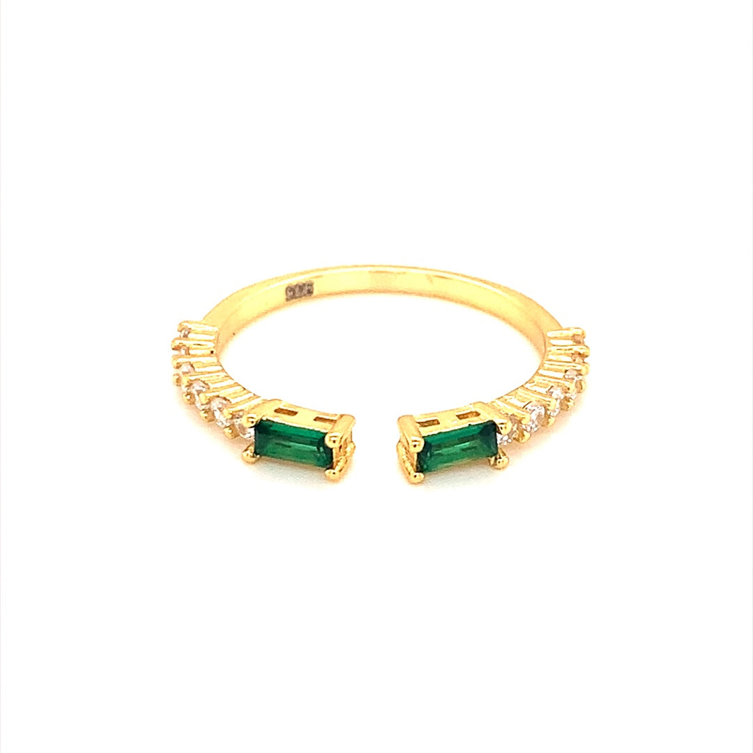 Emerald CZ Adjustable Ring - Gold Plated