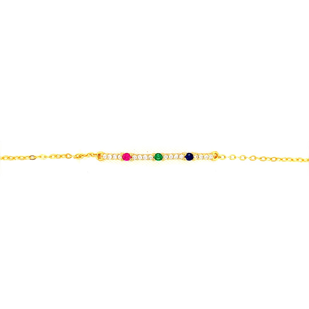 Tricolor CZ Bar Bracelet - Gold Plated