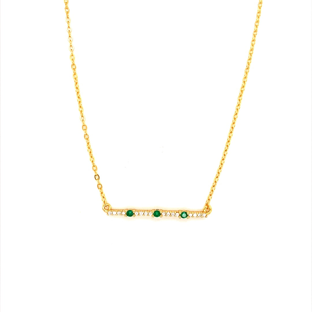 Emerald CZ Bar Necklace - Gold Plated