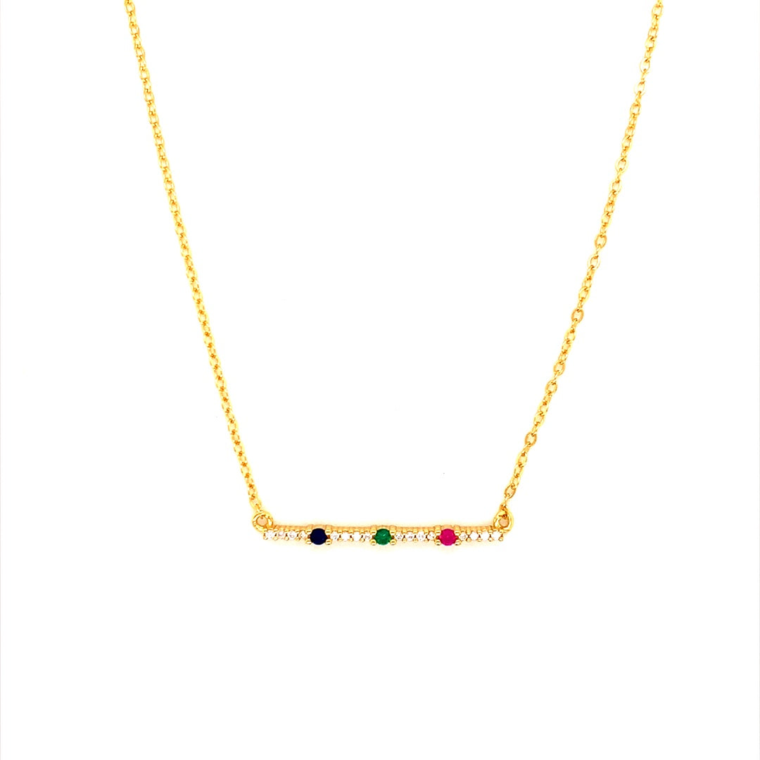 Tricolor CZ Bar Necklace - Gold Plated