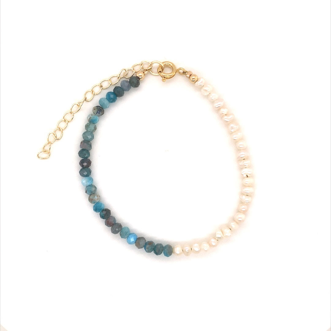 Apatite & Pearl Gemstone Bracelet - 6.5" - Gold Plated