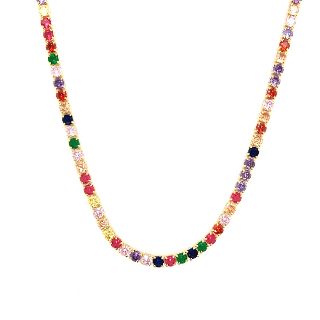 13.5" Multicolor CZ Tennis Choker - Gold Plated