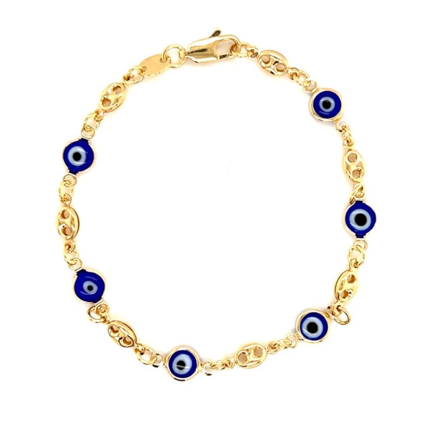 Puff & Evil Eye Bracelet - 7.5"- Gold Filled